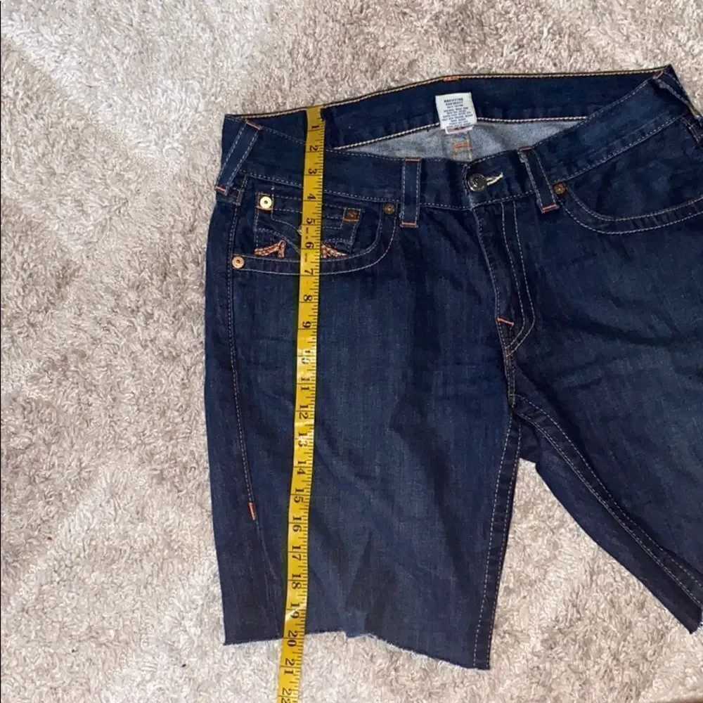 True Religion Blue Denim Manmade Rainbow Horseshoe Casual Cutoff Shorts